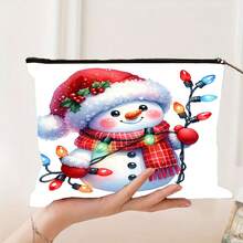 8 piezas, Bolsa de tela con estampado de muñeco de nieve lindo y doble cara, bolsa de compras con escena nevada, estilo bohemio y académico, ideal para regalos de Navidad, Acción de Gracias y Pascua, adecuado para uso diario, picnics, vacaciones en la playa, trabajo y escuela, 16in*14in