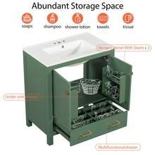 wavesloop 60" Bathroom Vanity Set With Double Vanities (Separate), Double Ceramic Sinks, Storage Shelf, And Divided Drawers (Mirror Not Included)– Modern Bathroom Solution For Spacious Bathrooms - 綠色 - 查看 4