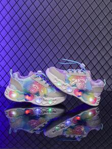 时尚LED发光透气面料运动鞋，男女皆宜 - 休闲、减震、四季皆宜防滑户外跑步和步行鞋 - 紫色 - 查看 6