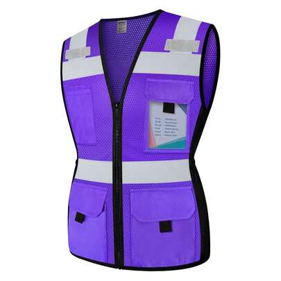 1pc Women's 9-Pocket Reflective Stripe High Visibility Reflective Safety Vest, Suitable For Work, Warehouse, Road Work