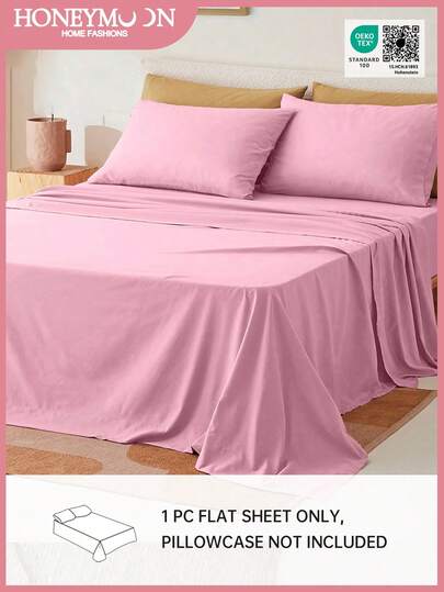 1pc Single Flat Sheet, 80g Microfiber, Soft, Hypoallergenic, Breathable, Machine Washable, Wrinkle Free, Fade & Shrink Resistant,Solid Color, Polyester, Durable Weave, Home Bedding,School Bedding, Oeko-Tex Certified