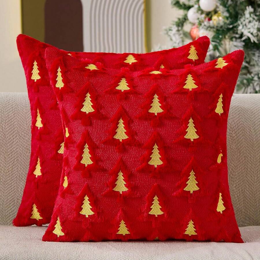 1 Stück Weihnachtsdekoration Weicher Kunstfell Plüsch Kissenbezug, geeignet für Wohnzimmer, Schlafzimmer, Sofa, Kissenfüllung nicht enthalten