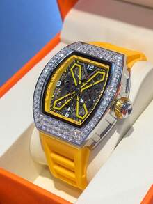 ONOLA JN302 Fashion Men's Barrel Shaped Mechanical Watch With Automatic Chain Hanging Hollow Tourbillon, Shining Decoration, Ideal Gift For Men