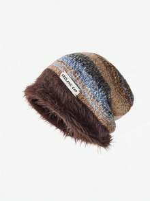 1顶女士保暖带内衬复古针织字母休闲帽，秋冬季 - 彩色 - 查看 14