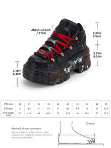 Punk Style Fashion Women's Flat Platform Ankle Boots Black Red High Heels Round Toe Thick Sole Rock Booties Metal Decor Y2k Gothic Halloween Sports Shoes - 黑色 - 查看 2