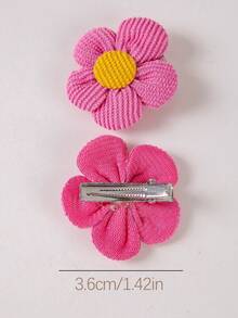 10pcs Kids Girls Solid Color & Floral Fabric Flower Hair Clips, Corduroy Hair Barrettes, Daily Use Hair Accessories