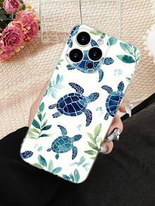 1PC Funda de teléfono con diseño de tortugas marinas en acuarela y hojas verdes estilo minimalista transparente resistente a golpes alta transparencia estilo veraniego marino y natural compatible con Apple compatible con Apple 16/15/14/13/12/11/Pro/ProMax, Galaxy A34/A35/A54/A55, S20/S21/S22/S23/S24 Ultra/Plus, Moto/Galaxy/Redmi/Honor/OPPO agarre cómodo regalo de fiesta para amigos, novia, novio, familia - transparente - Ver 2