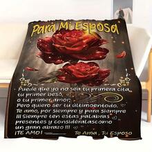 A Modern Hypoallergenic Flannel Throw Blanket With Romantic Spanish Love Letter - Machine Washable, Digital Printing, Tear-Resistant, All-Season Soft Woven Multi-Functional Office Sofa Bed Throw Blanket - Mix - View 4
