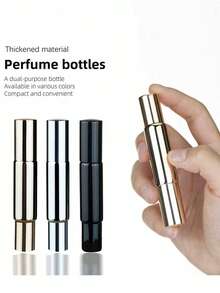 Gold, Silber und schwarze Probeflasche, mit einer Rollkugel an einem Ende und einem Sprühkopf am anderen Ende (10 ml Fassungsvermögen) zum Aufbewahren von ätherischen Ölen, Parfüms und anderen Flüssigkeiten, dekorative kugelförmige Flasche in Patronenform - Verschiedenfarbig - Übersicht 3