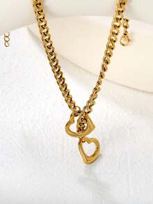 18k Gold-Plated Fashion Punk Rock Cuban Long Necklace,Stainless Steel Heart Necklace, Adjustable Hip-Hop Chain, Suitable For Parties And Daily Jewelry Matching