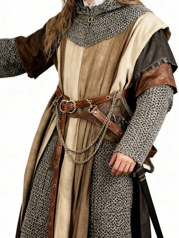Mittelalterlicher Damen Taillengürtel aus Kunstleder und Metalllkette - Verstellbarer Vintage Mittelalter Korsettgürtel für Kleider, Röcke, Hosen - Kunstleder & Ketten Accessoire für den Alltag und besondere Anlässe