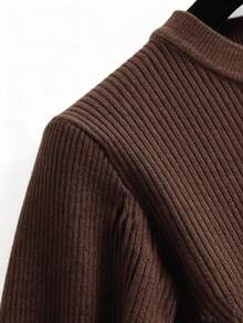 GIGOGOU 秋冬季基本款女式罗纹保暖柔软毛衣上衣修身秋季服装 - 咖啡棕 - 查看 5