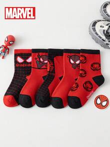 Marvel 5/10双漫威超级英雄毒液和蜘蛛侠袜子，男童中筒袜，韩版卡通，适合秋冬季节，女童袜子，儿童蜘蛛侠和超级英雄角色袜子 - 彩色 - 查看 4