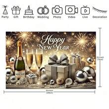 1 Piece Of Happy New Year Fireworks Gift Shiny Polyester Fabric Background Cloth, Bright Polyester Fabric, Suitable For Living Room, Bedroom, Office Or Party Decoration, Party Background Cloth, New Year's Eve Theme Decoration, Multiple Sizes Can Be Selected - Multicolor - View 9