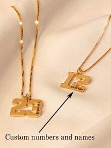 1PC Customized Personalized Number + Name Necklace (The Name Will Be Engraved In The Appropriate Position Of The Number), Simple And Fashionable Street Style, Stainless Steel Jewelry, High-Quality Box Chain, Customized Necklace, Name Necklace, Customizable Things, Number Necklace, Suitable For Daily And Event Matching, Christmas, Halloween And Other Holiday Gifts - Multicolor - View 6