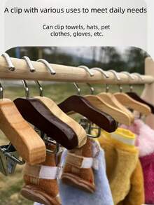 1pc/2pcs Mini Wooden Clothes Hanger With Stainless Steel Clips - Kids Clothes Hanger Clips, Wardrobe Organizer, Versatile Use For Baby Clothes, Towels, Hats, Pet Clothes, Gloves And Other Small Items, Pet Clothes Hanger - Random Color - View 4