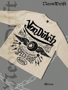 1pcsNeonDrift Halloween, Christmas, Thanksgiving Gifts: Men's Long-Sleeve T-Shirt, 250g Cotton Graphic T-Shirt, Men's Fashionable Hip-Hop Style - Long-Sleeve T-Shirt, Funny Vintage Shirt, Regular Fit, Street Style, Digital Printing, Ideal Gift180g - 杏色 - 查看 1