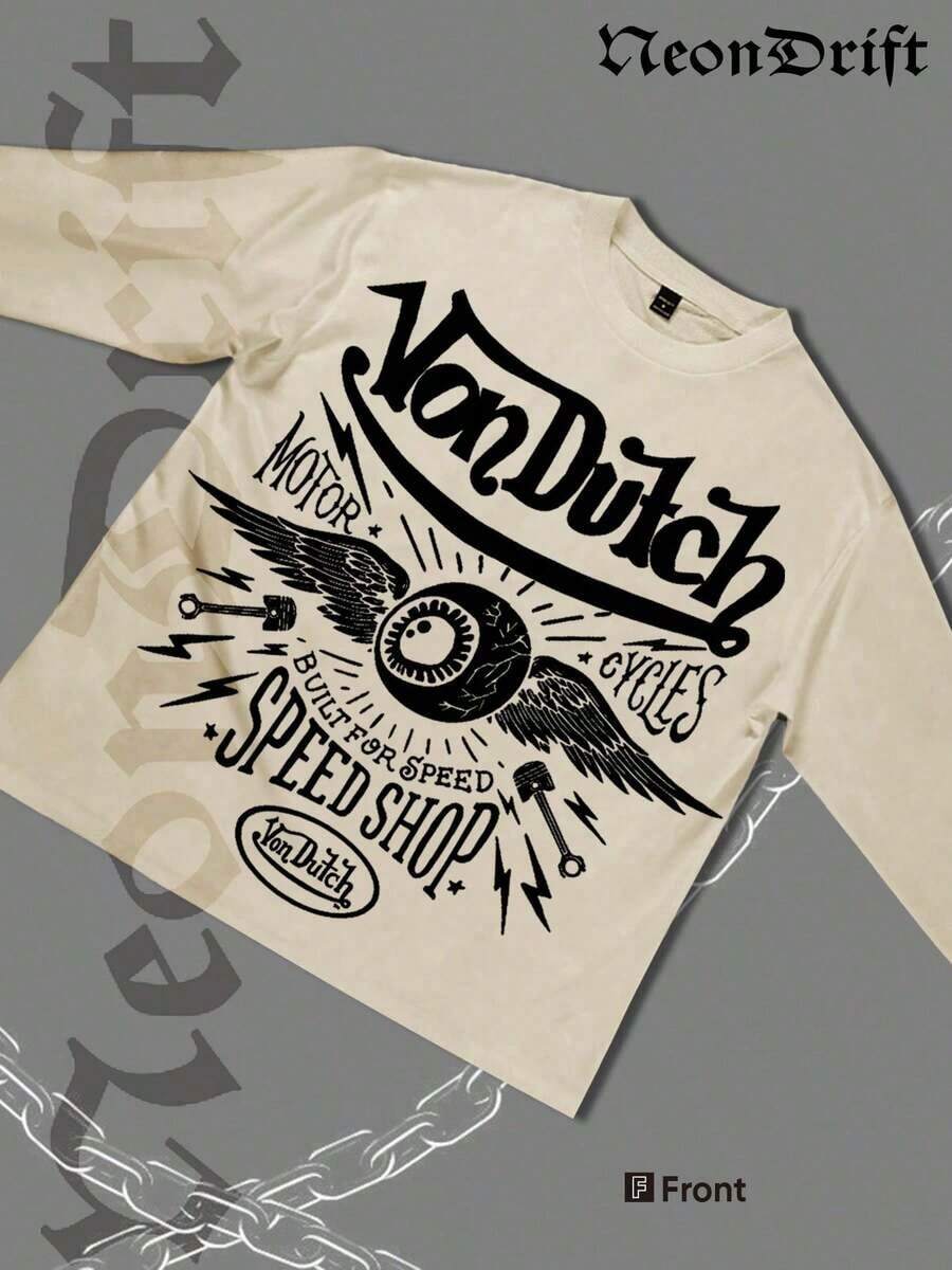 1pcsNeonDrift Halloween, Christmas, Thanksgiving Gifts: Men's Long-Sleeve T-Shirt, 250g Cotton Graphic T-Shirt, Men's Fashionable Hip-Hop Style - Long-Sleeve T-Shirt, Funny Vintage Shirt, Regular Fit, Street Style, Digital Printing, Ideal Gift180g - 杏色 - 查看 1