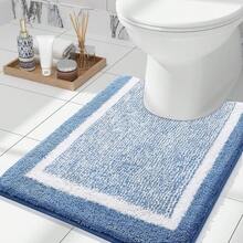 OLANLY Toilet Rugs U-Shaped 24x20, Extra Soft And Absorbent Microfiber Bathroom Rugs, Non-Slip, Machine Wash Dry, Pl 11ush Shaggy Contour Bath Mats For Toilet Base (Blue And White){Inchcolor_nameinch:InchBlueandWhiteinch,Inchsize_nameinch:Inch24\Inchx20\InchContourRuginch} - 藍白 - 查看 1