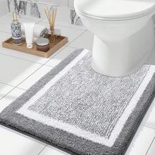 OLANLY Toilet Rugs U-Shaped 24x20, Extra Soft And Absorbent Microfiber Bathroom Rugs, Non-Slip, Machine Wash Dry, Pl 11ush Shaggy Contour Bath Mats For Toilet Base (Grey And White){Inchcolor_nameinch:InchGreyandWhiteinch,Inchsize_nameinch:Inch24\Inchx20\InchContourRuginch} - 灰白 - 查看 1