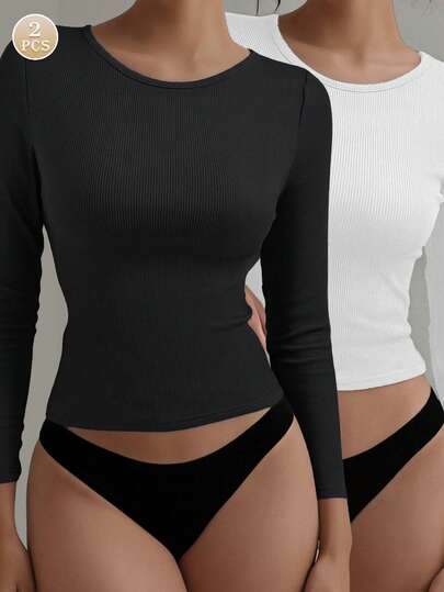 2pcs Women's Ribbed Sexy Camisole, Suitable For All Seasons