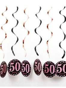 6pcs/1set Black Rose Gold PVC Spiral Hanging Ornaments For 18th/21th/30th/40th/50th/60th/70th Birthday Decorations Party Background Decoration Supplies