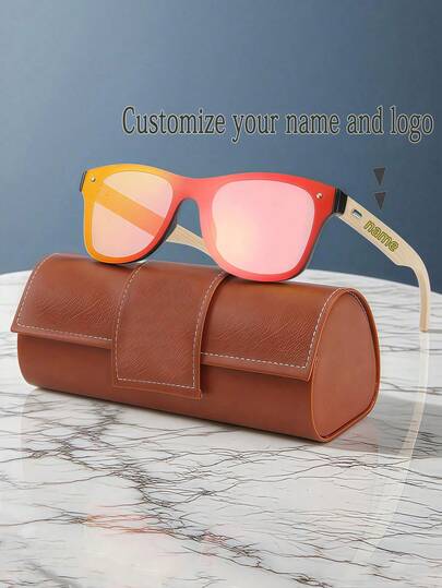 סט אחד של משקפיים לנשים עם מסגרת גלית, זרועות במבוק ועץ הניתנות להתאמה אישית, עם נרתיק עור ושם/לוגו אישי, זוגות/חתונה/יום נישואין/ולנטיין/מתנה לחג המולד, אביזר אופנתי יומיומי/חיצוני/נסיעות לגברים