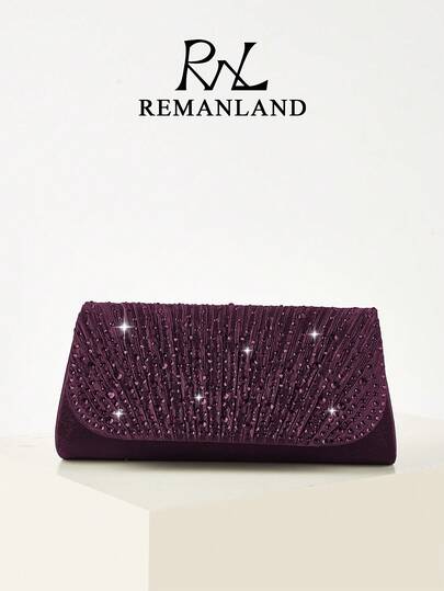 REMANLAND 闪亮水钻装饰手拿包，优雅迷人的紫色链条包，女士单肩包，适合女士派对、婚礼、晚宴、宴会等场合，适合派对女孩、女士、女性，非常适合派对、婚礼、舞会、晚宴/宴会等场合，是送给女性的最佳礼物。