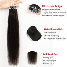 Micro Loop Hair Extensions Real Natural Straight Micro Ring Link Hair 12"-20" Loop Ring Human Hair Extension Black Brown Blonde 30g/Pack - S1B - 查看 4