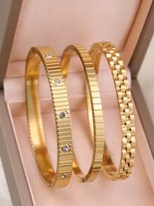 18K 镀金不锈钢可叠戴手链，链条和四叶草设计，时尚女士款式，适合休闲、派对、节日、生日、婚礼、情人节礼物、妈妈、母亲、母亲节、礼物 - B款式 - 查看 8