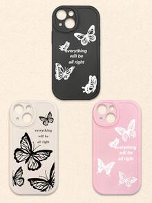 Conjunto de 3 peças de luxo com estampa de borboletas rosa e preta, capa de celular fosca e macia, compatível com iPhones e smartphones Galaxy. Presente perfeito para a primavera. - Multicolorido - Ver 15
