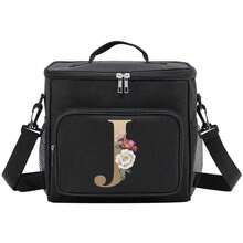 Insulated Lunch Box Bag Shoulder Canvas Bags Thermal Lunch Box Initial Name A To Z Gold Letter Flower Printing Large Capacity Tote Bag For Women's Portable Work Food Storage Handbags Cooler Box For Office School Picnic Camping Travel Lunch Bag Woman For Women Ladies School Supplies Stuff Accessories - màu đen - Xem 12