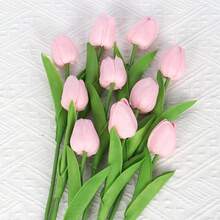 6pcs Mini Tulip Artificial Flowers, Home Living Room Decor, Floral Arrangement Materials, Lifelike PU, Wedding Greenery Floral Decor