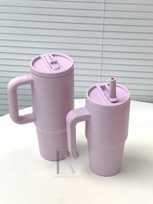 20盎司防漏保温杯，带提手和可折叠吸管，双层真空隔热，冷热饮皆宜，简约旅行杯 - 多色/20oz - 查看 8