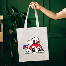 Canvas Tote Bag JOLLIBEE PEEKING PHILIPPPINE FLAG FILIPINO 2 For Women Reusable Cloth Cotton Bags For Shopping Beach Grocery - Trắng - Xem 2