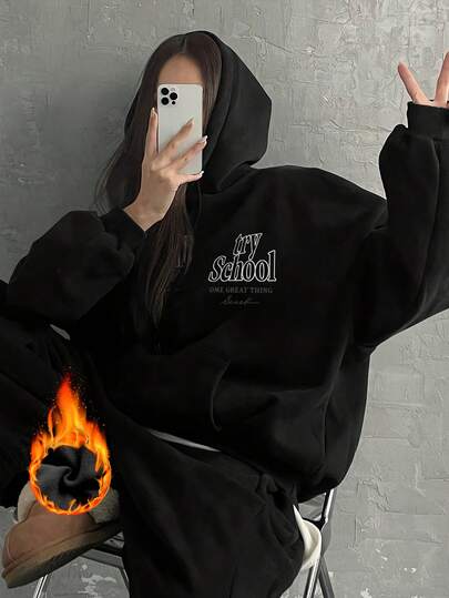 sweat-shirt à capuche imprimé pour femmes, Top polyvalent à coupe ample pour l'automne/l'hiver