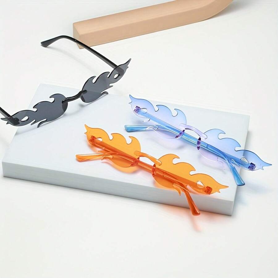 1pc Flame Shape Cool  Glasses Street Photography Fashion Wear Glasses - 黑灰 - 查看 1