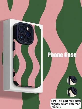 1 st. trendigt och unikt grönt och rosa vågigt randigt vertikalt texturerat reptåligt, fingeravtrycksfritt och stöttåligt telefonskal, lämpligt som födelsedags- eller högtidspresent till vänner, familj, par, kompatibelt med Apple och andra modeller.