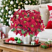 16 Pcs Artificial Poinsettia Bouquet Christmas Fake Flowers With Red Berries Winter Floral For Centerpiece Xmas Indoor Outdoor Drations,26166927 - 紅木色 - 查看 5