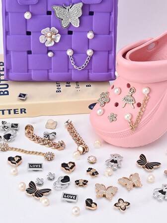 10pcs-20pcs/Set Rhinestone Decor Teddy Bear, Butterfly, Star Detachable Shoe Accessories, Suitable For Garden Shoes, Beach Sandals And Slippers, Handbags Decoration