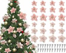 24 Pieces Christmas Artificial Glitter Poinsettia Flowers Xmas Flowers Wedding Christmas Tree New Year Ornaments(Champagne),26173578 - 香檳色 - 查看 2