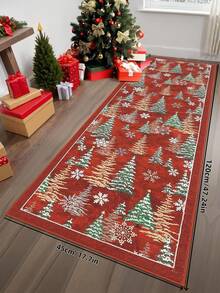 1pc Christmas Tree Carpet, Non-Slip And Washable, Suitable For Living Room, Bedroom, Hallway, Indoor And Outdoor Use, Easy To Create Warm Christmas Home And Room Decor - Red - View 5
