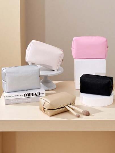 1pc PU Leather Makeup Bag For Women, Women Octagonal Makeup Bag,Solid Makeup Bag,Waterproof Portable Toiletry Bag With Zipper, Large Capacity Cosmetic Storage Pouch