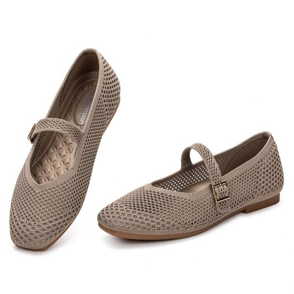Frank Mully Damen-Freizeitschuhe mit Flacher Sohle quadratische Zehenpartie gestricktes Netzgewebe Flache Komfortschuhe für die Arbeit JS6056