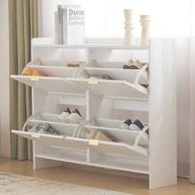 Modern Shoe Rack With 4 Fold-Out Compartments, Free-Standing Shoe Rack, Open Shelves, Suitable For Entryway Or Hallway, White, Dimensions: W. 110/H. 90/D. 24 Cm - 白色 - 查看 4