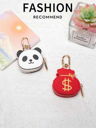 可爱卡通熊猫钥匙扣，小物件收纳整理，高品质PU皮革包包挂件，送给女性的精美礼物，生日、圣诞节、派对皆宜，适用于钱包、饰品收纳、汽车装饰，哥特风和Y2K风格