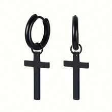 1 Pair Vintage Stainless Steel Cross Pendant Hoop Earrings, Suitable For Daily Wear - Earring - View 8