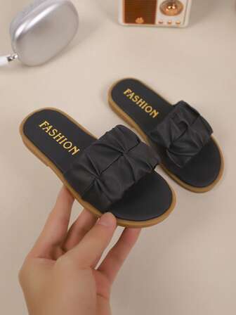 Children's Fashionable Casual Outdoor Comfortable Breathable Non-Slip Durable Flat Round Toe Open Toe Sandals, Girls Indoor Home Slippers