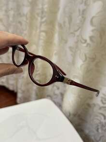 1pc Women's Casual Retro Oval Frame Red Plain Glasses, Suitable For Daily Wear And Street Photography - Multicolor - View 6