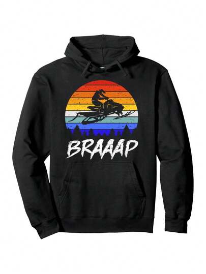 Vintage Snowmobile Braaap Snowmobile Pullover Hoodie Men's Black Long Sleeve Fashion Design